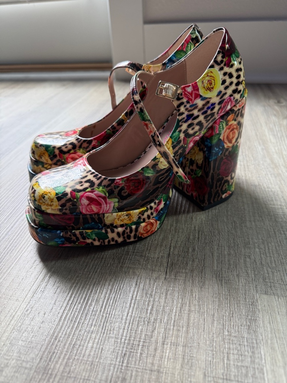 Betsey Johnson Multicolor Floral Leopard Platform Mary Janes